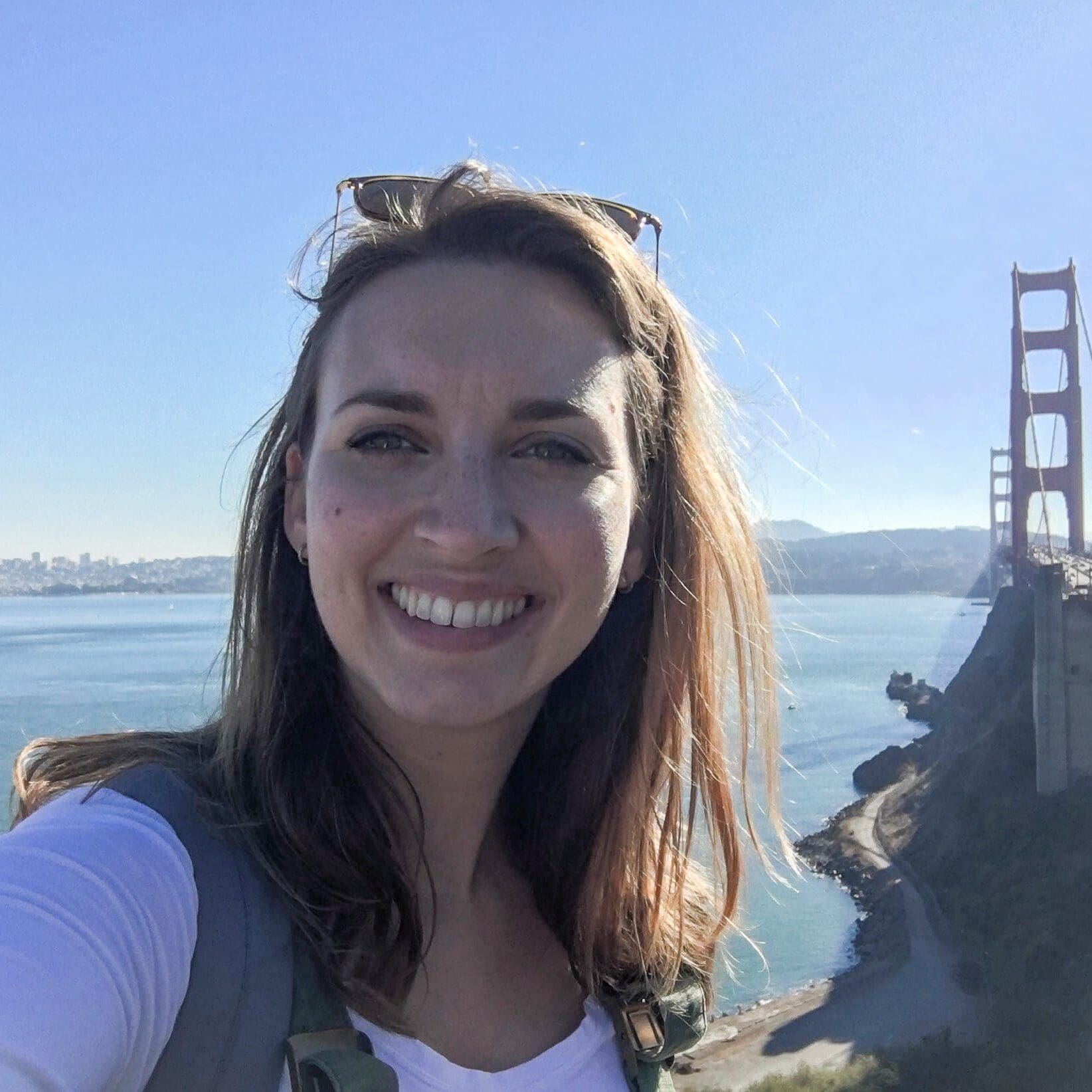 Amy in front of the Golden Gate Bridge