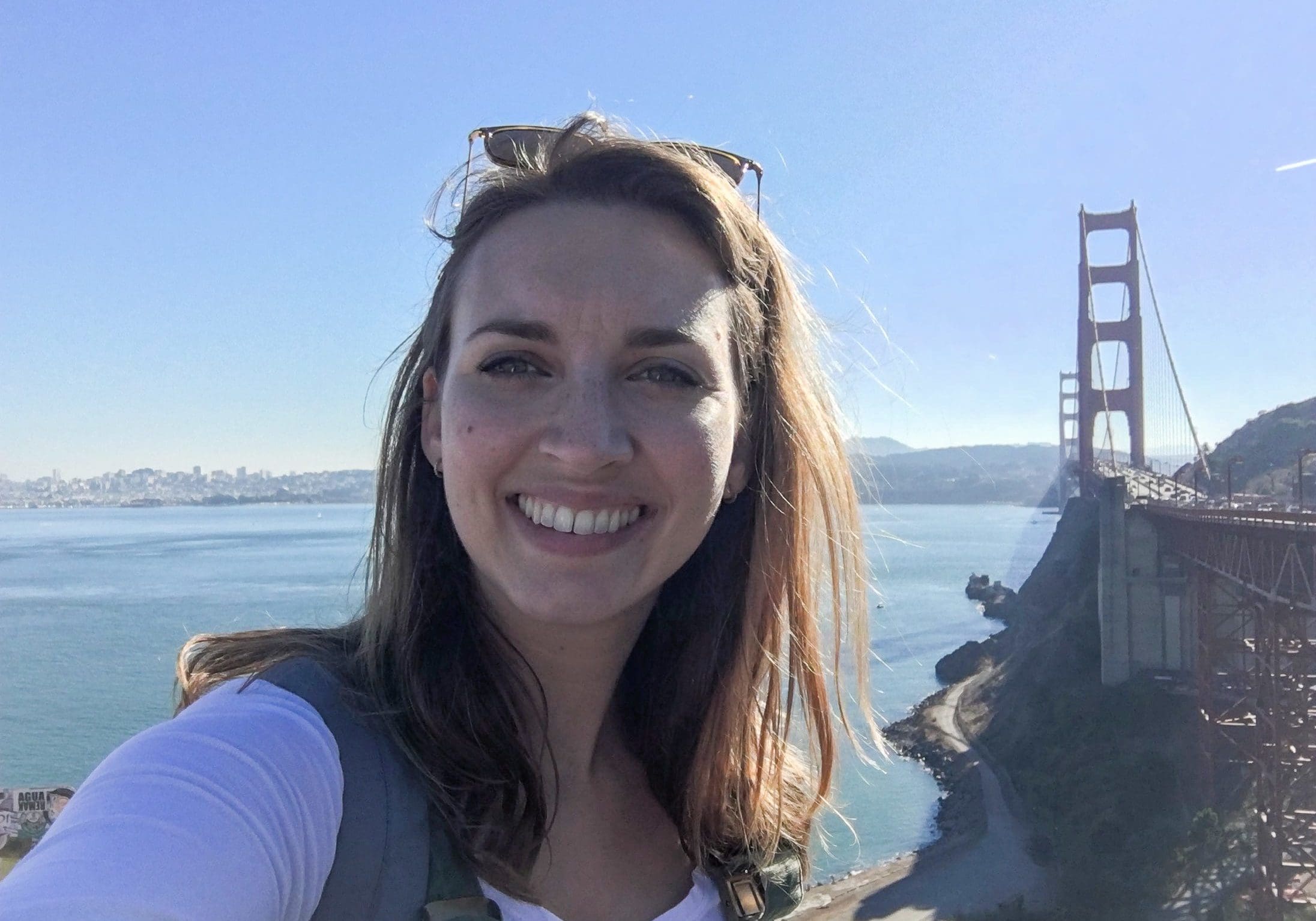 Amy in front of the Golden Gate Bridge