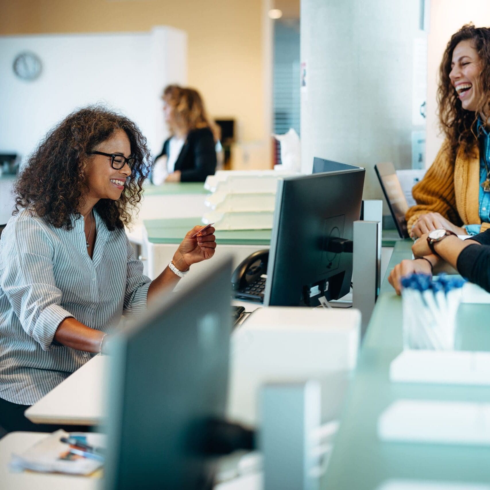 People,Standing,At,Municipal,Office,Reception,And,Talking,To,A